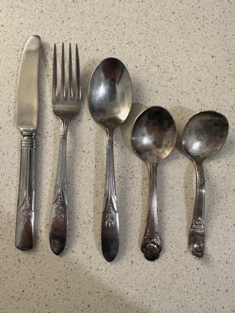 5 Piece set of Vintage Baby and Kids Stainless Steel Flatware